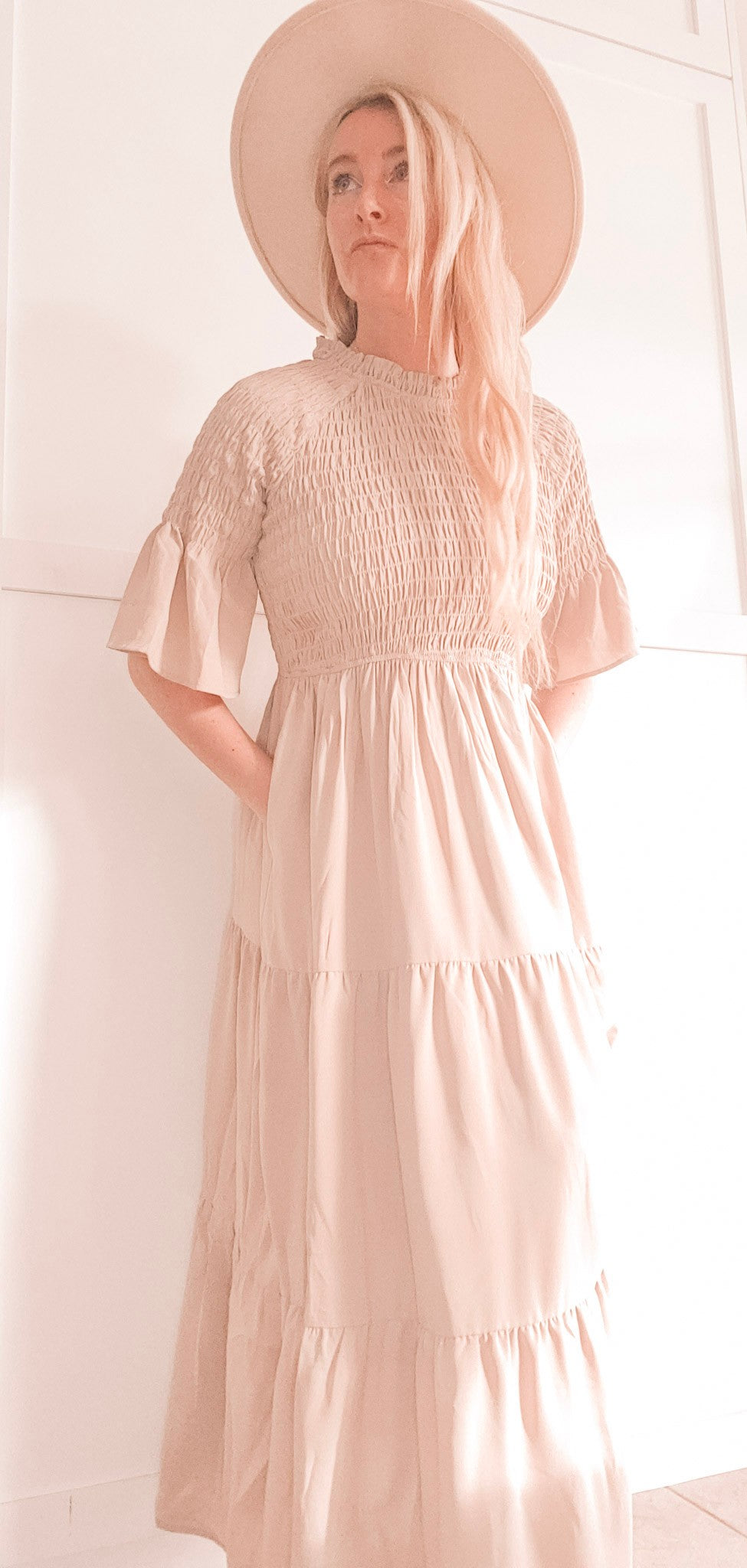Smocked 'Prairie Dress'  |  Taupe