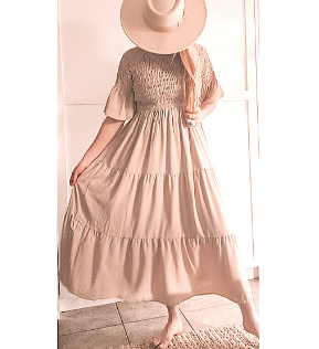 Smocked 'Prairie Dress'  |  Taupe