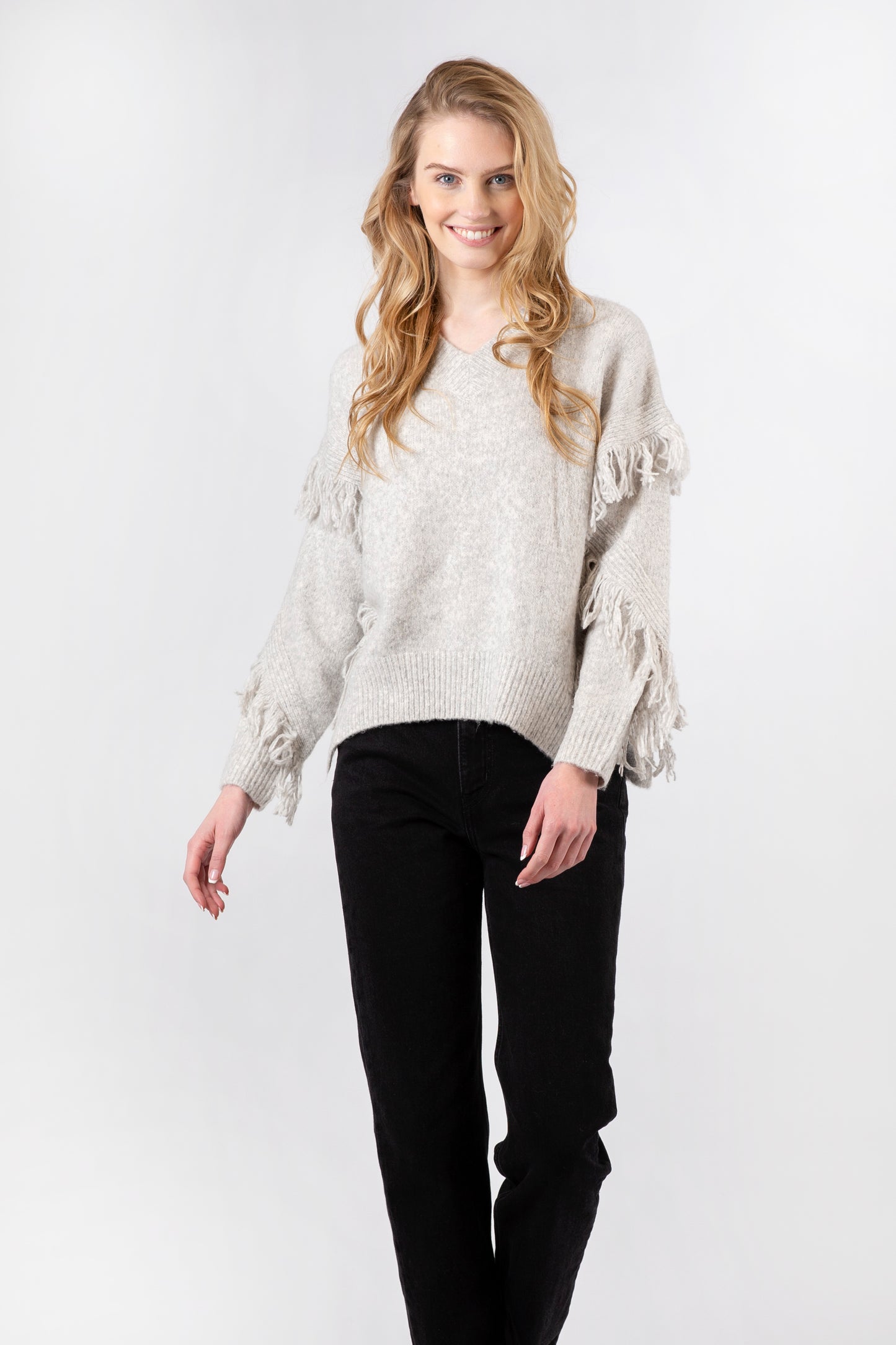 Bindi Fringe Sweater | Grey
