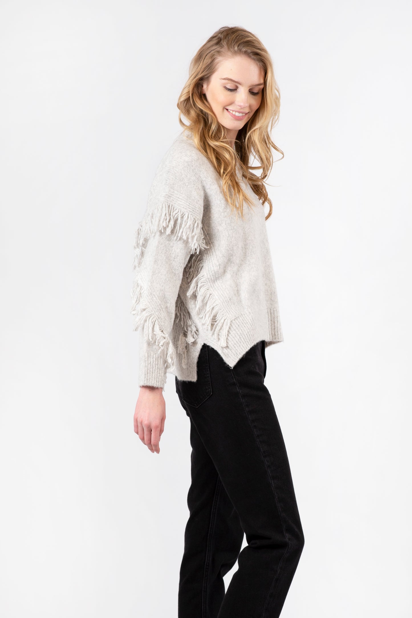Bindi Fringe Sweater | Grey