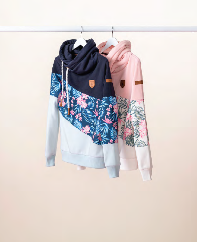 "Selene" Large Collar Hoodie |  Navy/Tropical Mix