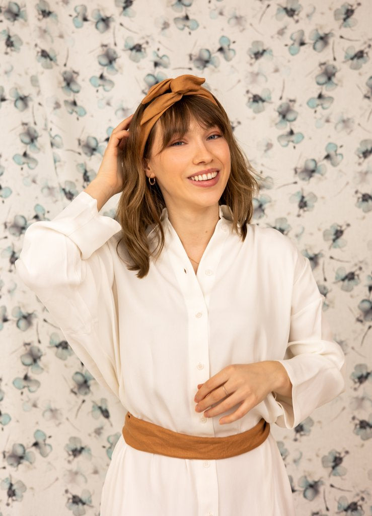 Linen Twisted Headband |  Tan
