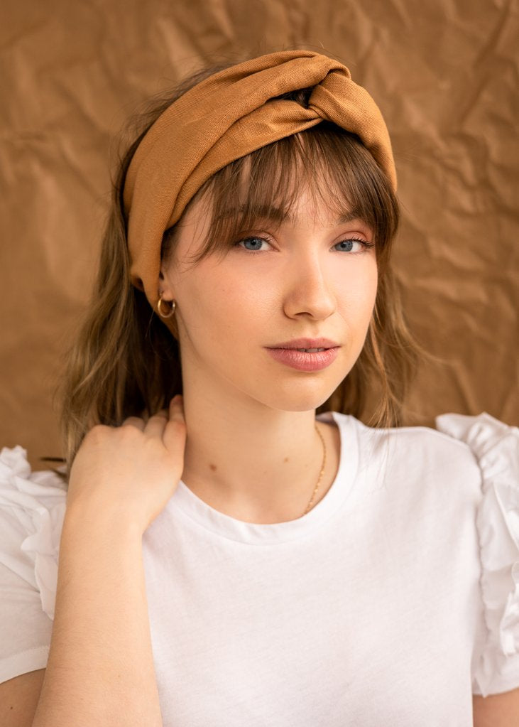 Linen Twisted Headband |  Tan